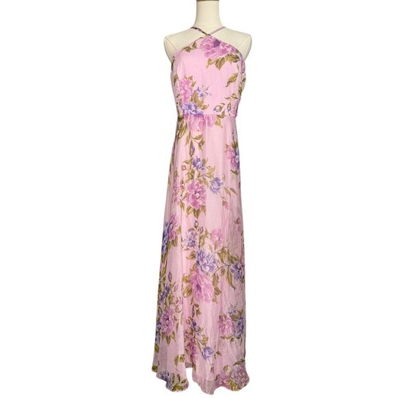 Lulus Women’s Large Maxi Dress Romantic Light Pink Floral Print Halter Neck NEW - Picture 3 of 11